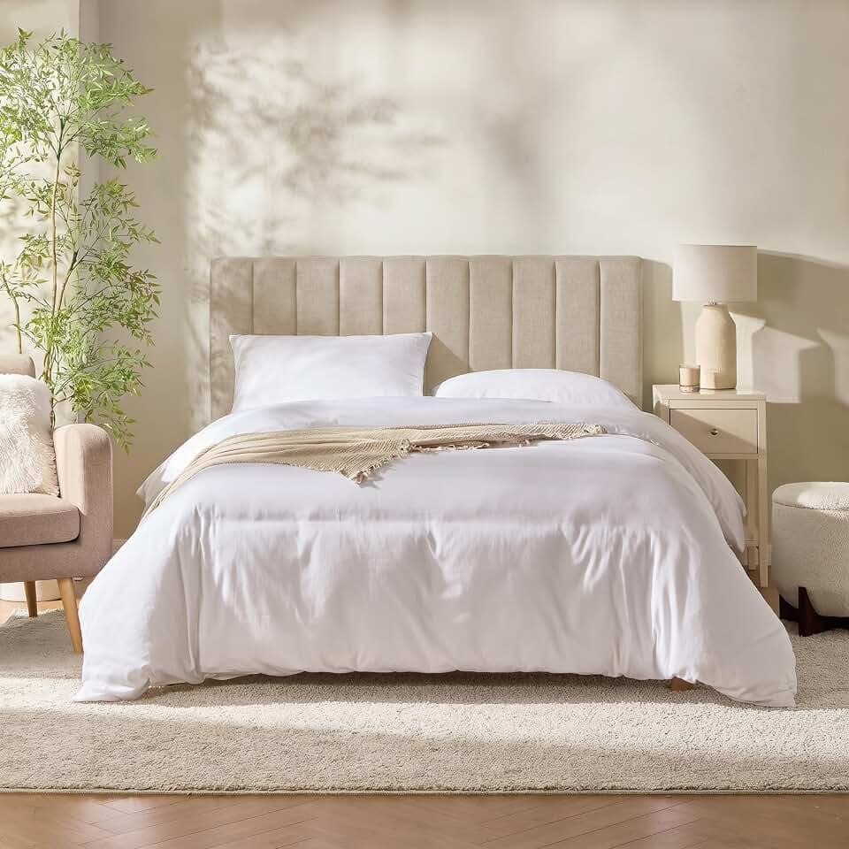 Nestl Upholstered Queen Headboard - Easy Assemble Channel Stitched Headboard Queen Size - Wall Mounted Headboards with 3D Soundproof Wall Panels Peel & Stick Floating Headboards, Beige
