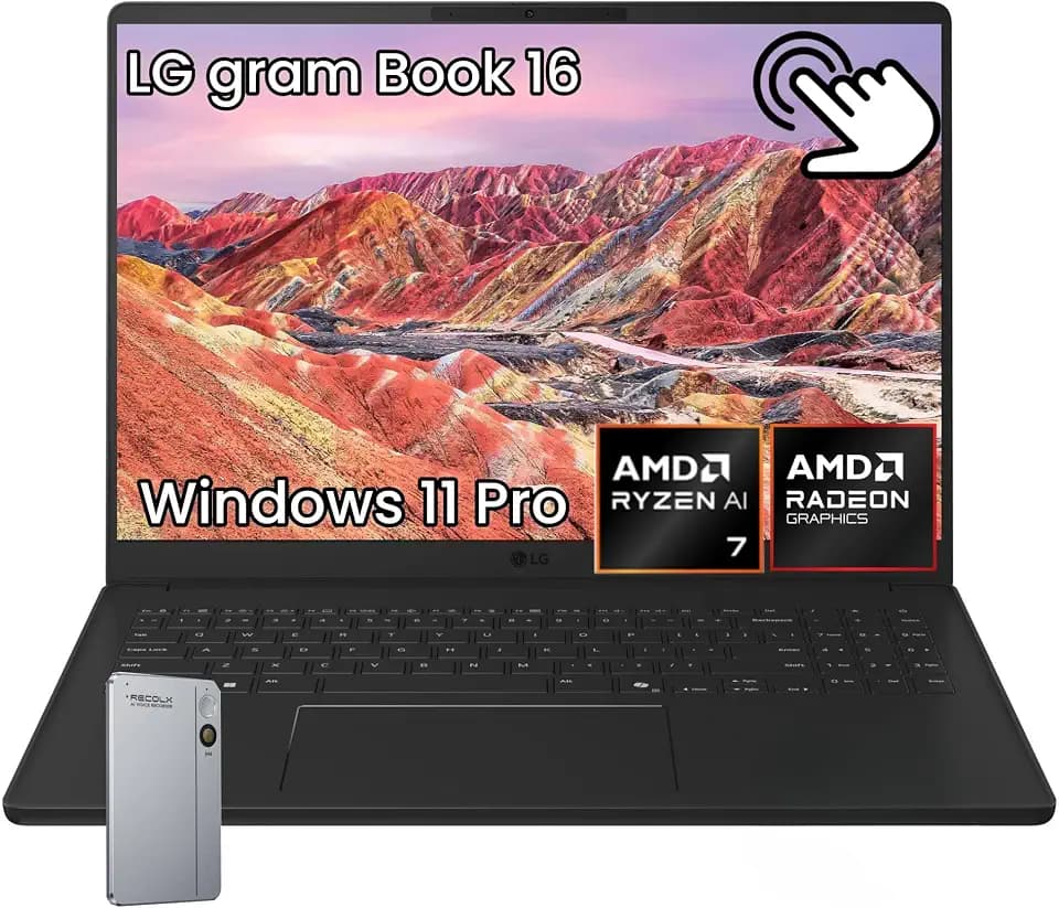 LG gram Book 16 Touchscreen Laptop, AMD Ryzen AI 7, 16GB LPDDR5, 1TB SSD