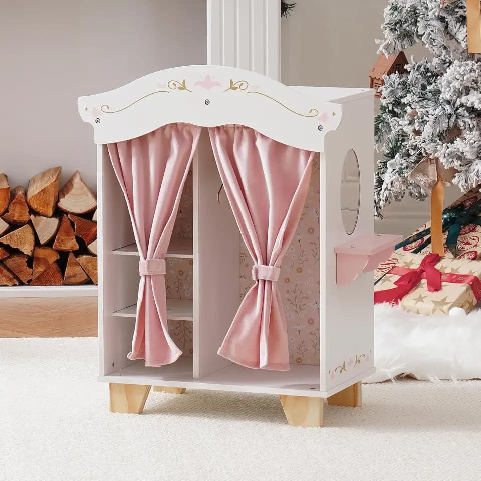 ROBOTIME 18in Doll Closet Wardrobe, Pink