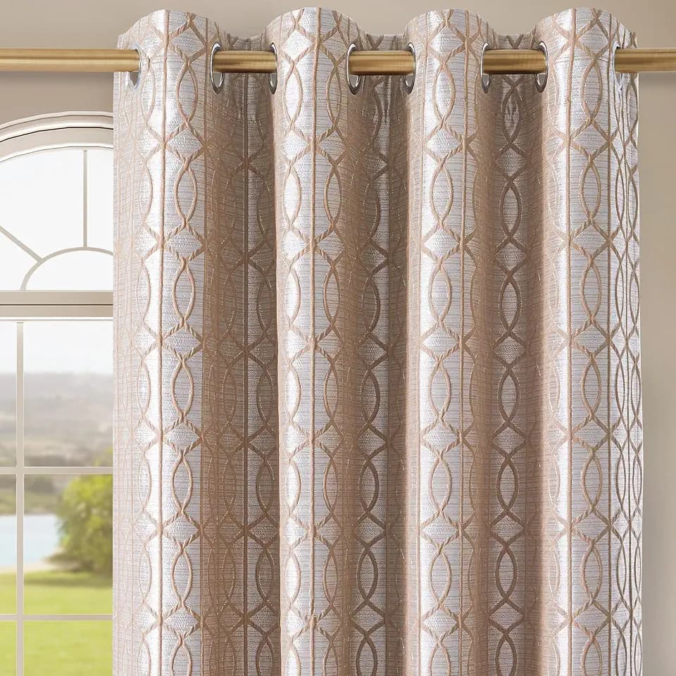 Light Khaki and Silvery 100% Blackout Curtains 63 Inch Length 2 Panels, Jacquard Thermal Insulated Noise Reducing Grommet Drapes for Bedroom Living Room, 2pcs, 42" W x 63" L