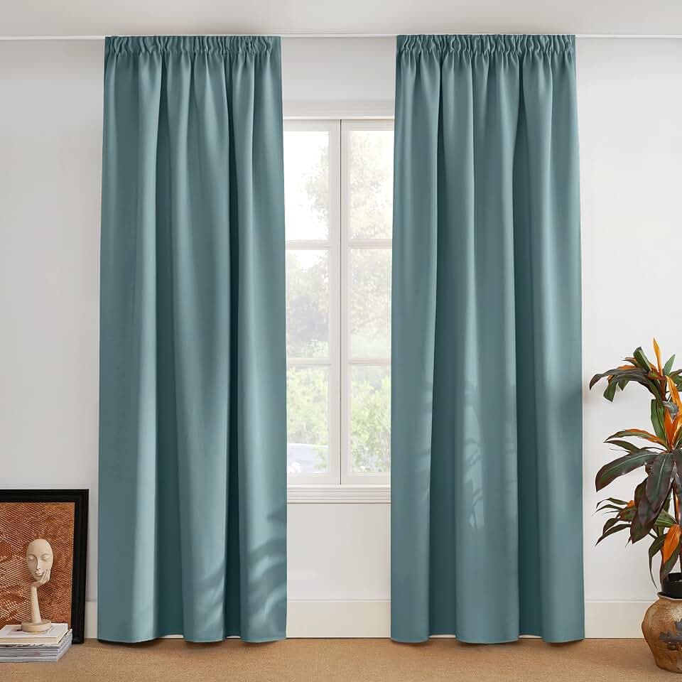 PONY DANCE 2er Set Blickdichte Gardinen mit Kräuselband für Schiene | H260 x B140 cm, Arktisches Blau, Thermovorhang Kälteschutz, für Wohnzimmer, UV-schutz, Verdunklungsvorhänge, Curtains