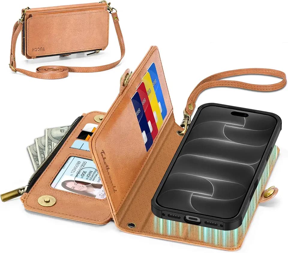 TUCCH Crossbody Case Wallet for iPhone 18 Pro Max/17 Pro Max (6.9"), Brown
