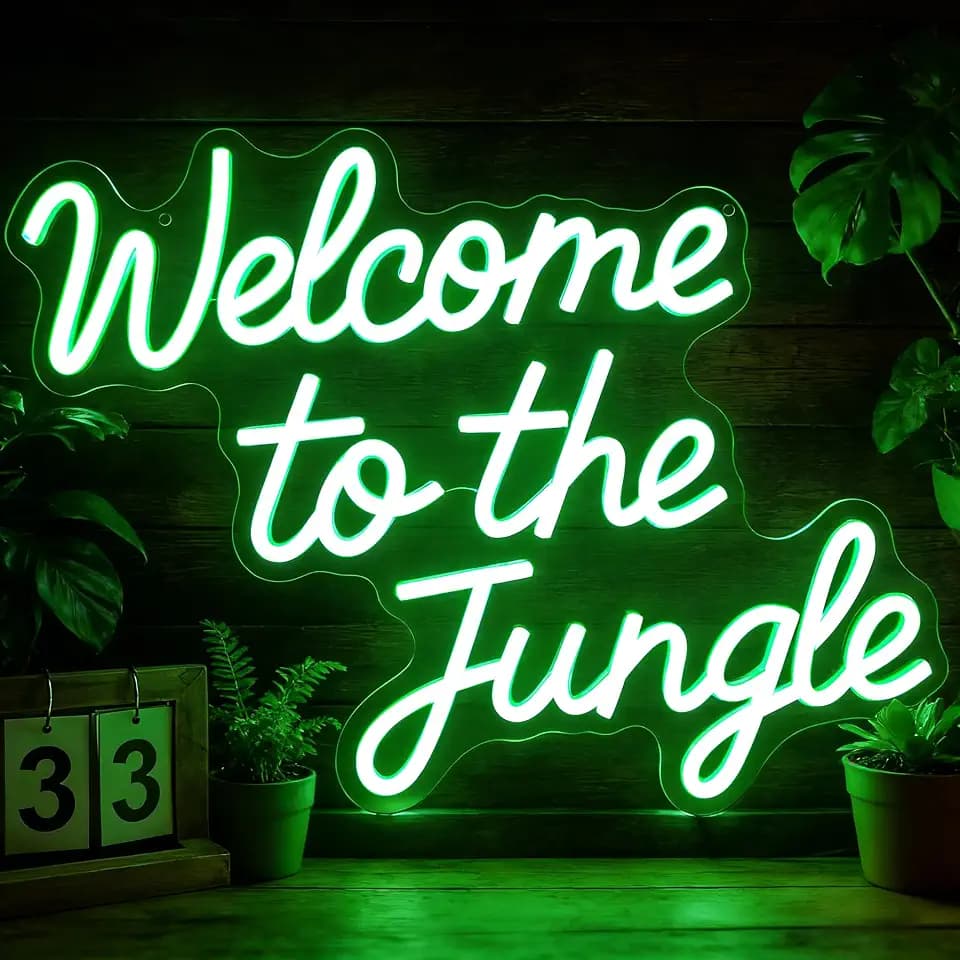 Welcome to the Jungle Neon Sign Green Jungle Decor Dimmable Rainforest Sign