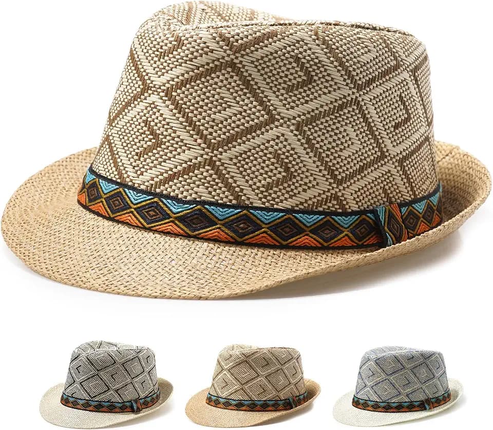 Initlove Strohhut für Herren und Damen, Sommer, kurze Krempe, Trilby-Hüte