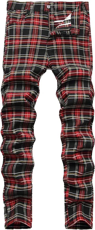 NOVOCCT Plaid Pants for Men Slim Fit Stretch Business Casual Chinos