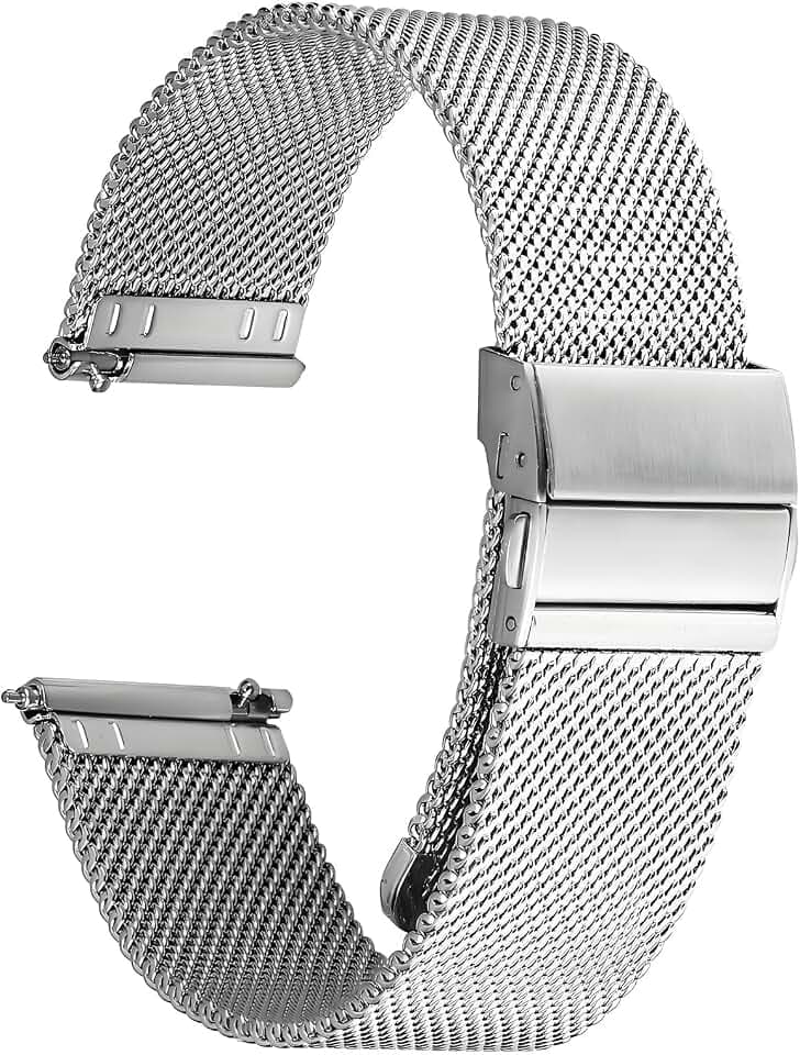 Stainless Steel Mesh Watch Band for Mens Women, Quick Release Mesh Watch Straps 18mm 20mm 22mm 24mm （22mm Silver）