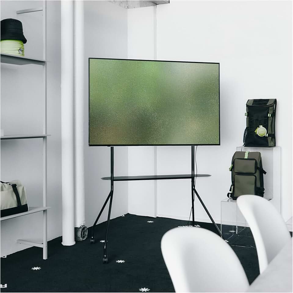 Pedestal Moon PRO Charcoal, TV-Rollwagen, 40-75 Zoll Bildschirme – Schwarz | Mobiler Profi-Fernsehständer mit Rollen, ideal für Konferenzräume, Messen und Ausstellungen.