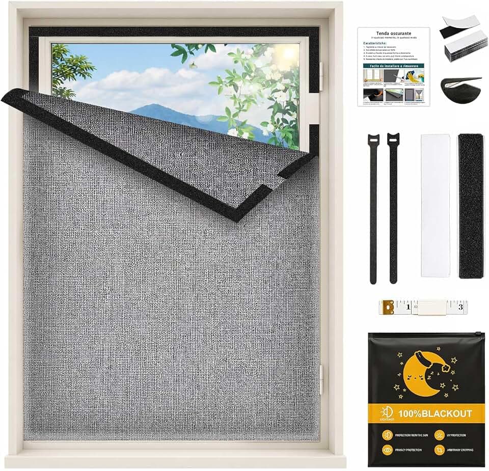 Fenster Dachfenster Verdunkelung, Leinenoptik mit Material-Upgrade, Faltenfreies Verdunklungsrollo ohne Bohren, Sonnenschutz, für Schlafzimmer, Dachgeschoss, Reise & Wohnmobil,200 x 150cm