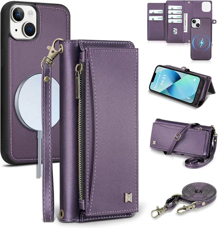 Wallet Case for iPhone 13,RFID Blocking,Crossbody,Purple