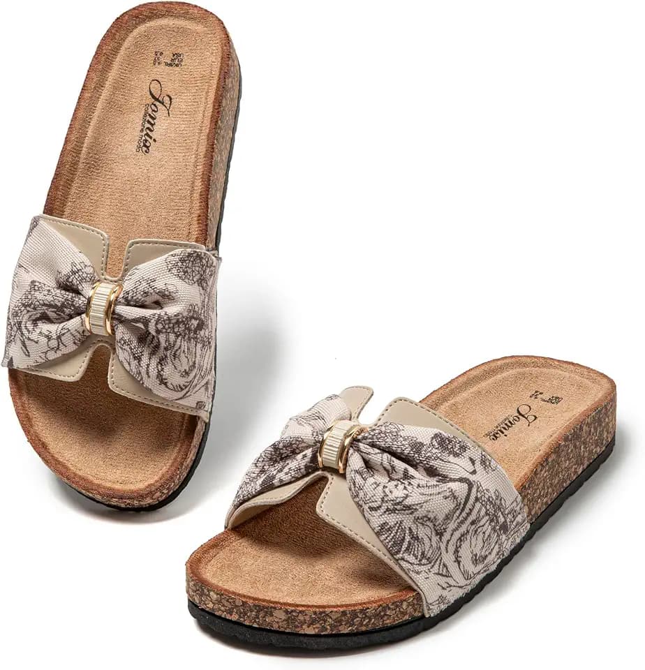 JOMIX Pantoletten Damen Sommer Kork Clogs Fliege Strandsandalen Sommerschuhe Bequeme Strand Sandalen