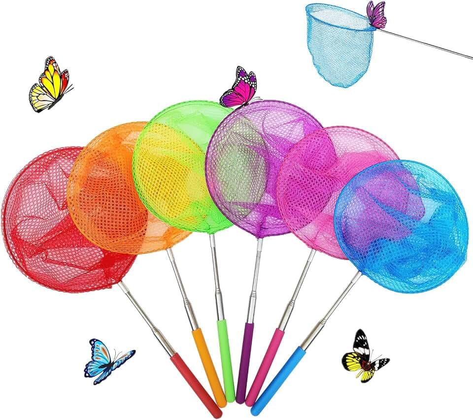 6 Pack Telescopic Butterfly Nets, Insect Catching Nets, Fishing Net, Nature Exploration Toys for Kids Outdoor Playing
