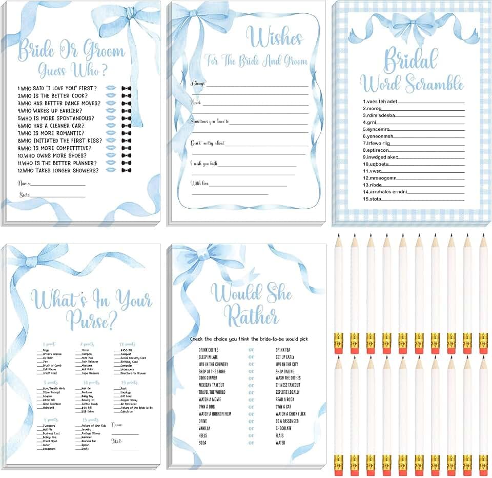 Teling 145 Pcs Bridal Shower Games Sunflower,Blue Bow
