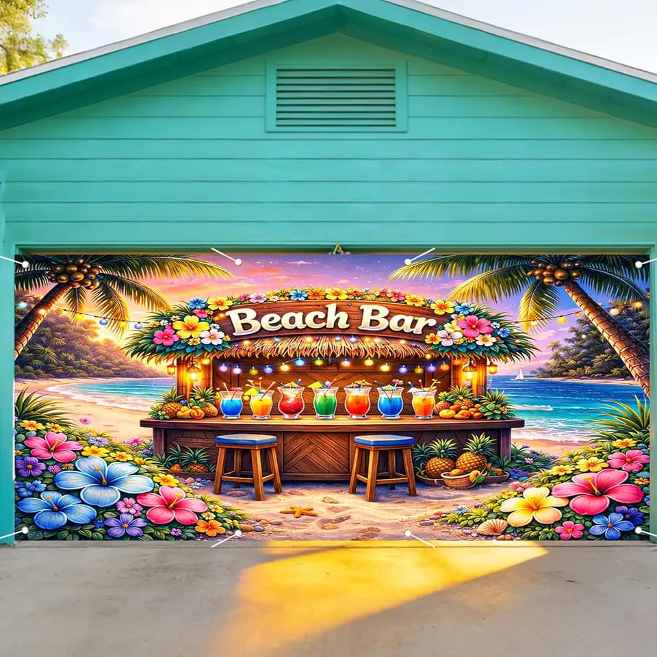 Nuxovilar Summer Aloha Garage Door Covers Banner, 6X13ft Polyester