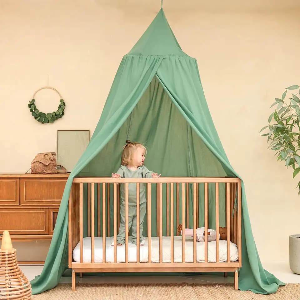 Grüner Baldachin für Kinderzimmer | Hängender Betthimmel für Babybett
