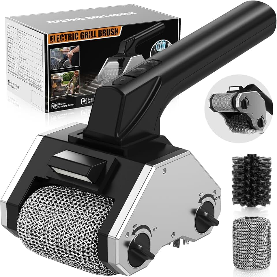 Electric Grill Brush for Outdoor, 2026 Upgraded 350 RPM Cordless BBQ Grill Cleaner with Dual-Head, Rechargeable Portable Grill Cleaning Brush with LED Light