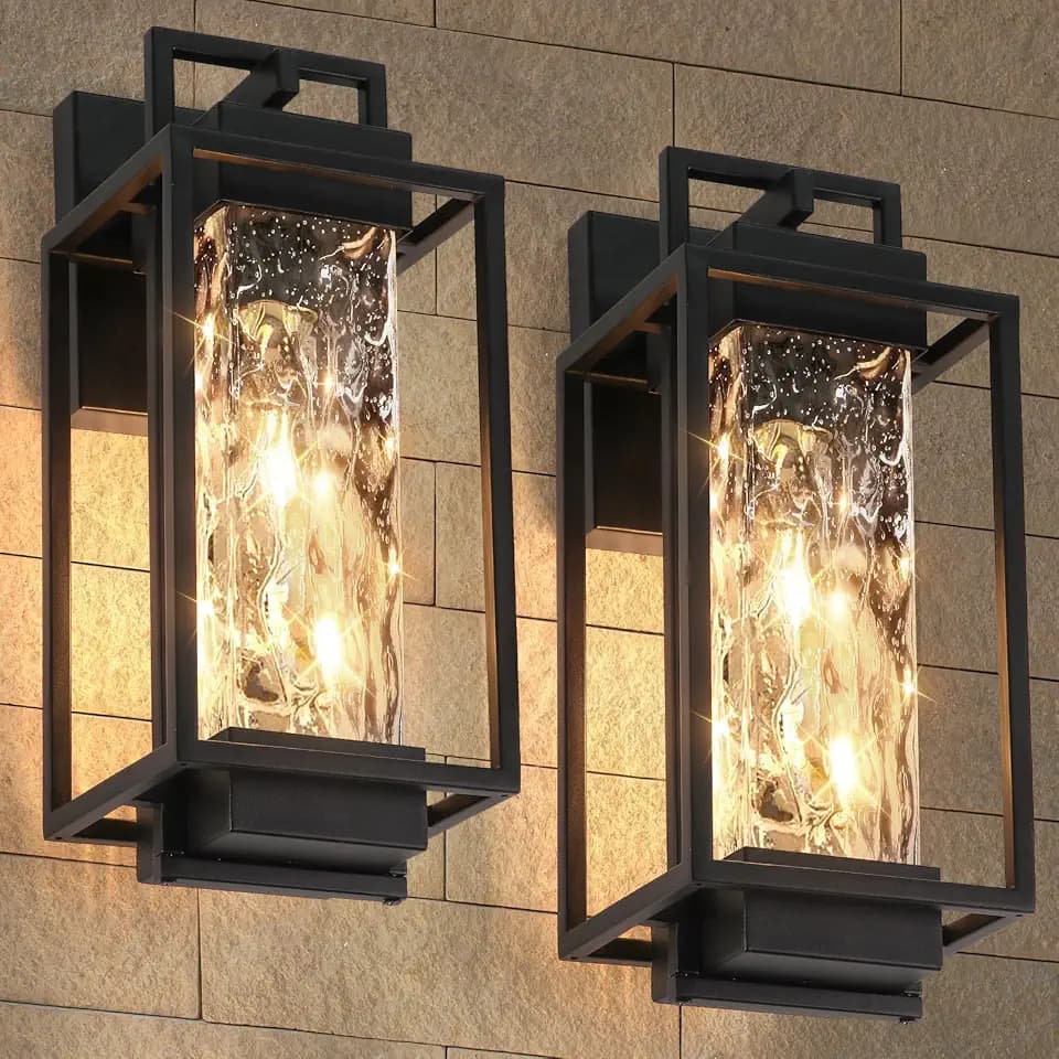 BesLowe 2-Pack 15" Modern Outdoor Wall Lights, Black Exterior Sconces