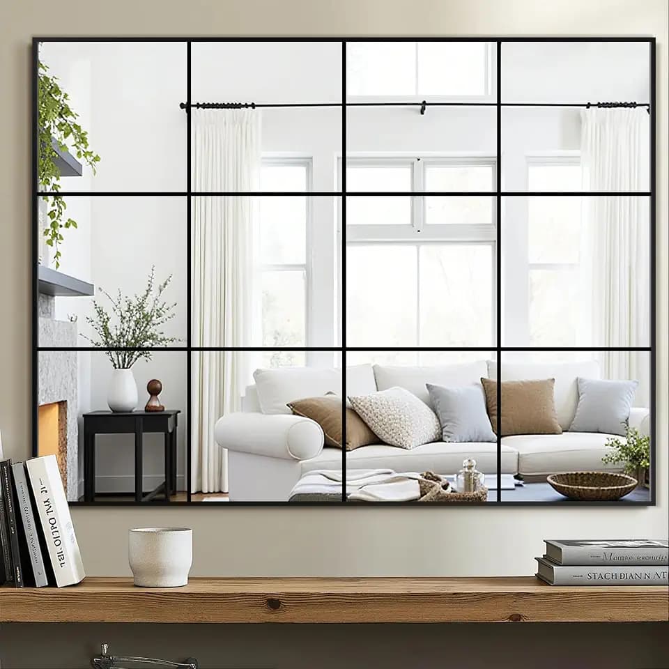 Delma Window Pane Mirror for Wall, 40"x30" Window Mirror Black