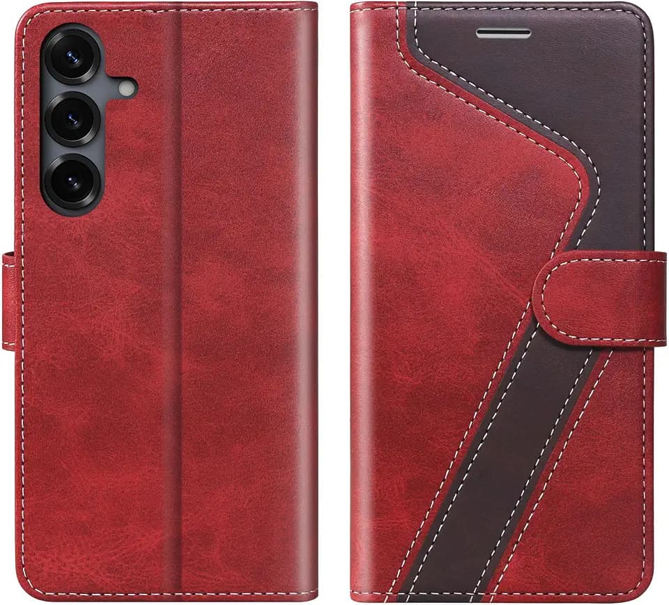 for Samsung Galaxy S25 FE 5G Wallet Case, Flip Case with RFID Blocking Credit Card Holder, PU Leather Matching Phone Case for Samsung S25 FE,Red Brown