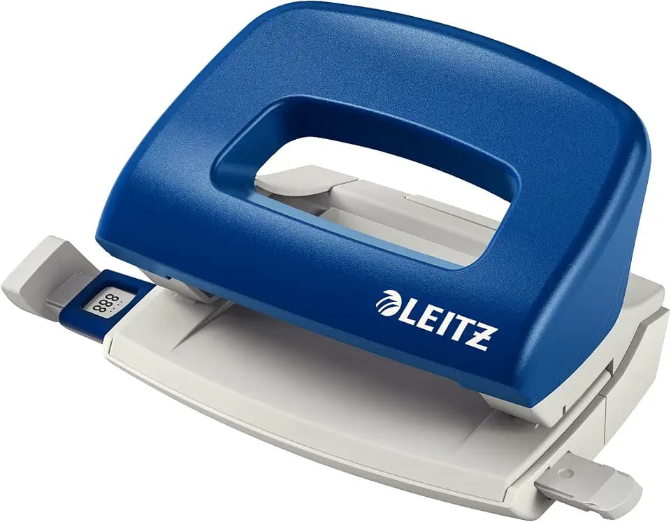 Leitz Mini Büro Locher aus Metall, kleiner Locher für 10 Blatt, Blau