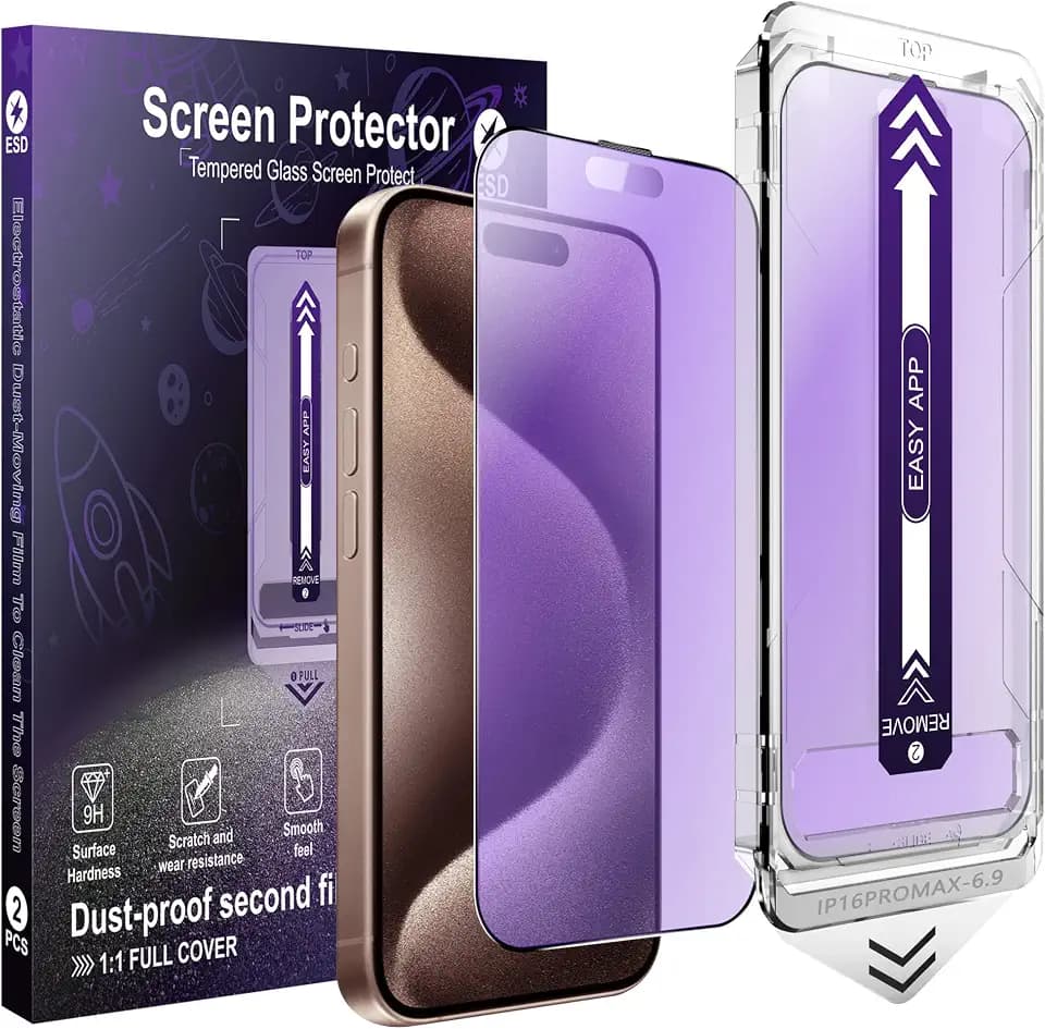 [2-Pack Matte Anti Blue Light Screen Protector for iPhone 16 Pro Max,[Easy to Install], Anti-Glare, Anti-Fingerprint,9H Tempered Glass, Shatterproof & Scratch Resistant