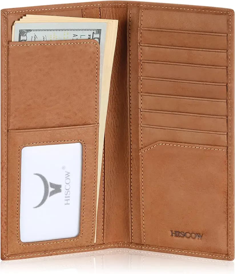 HISCOW Full Grain Leather Slim Long Wallet for Men, Aniline Tan