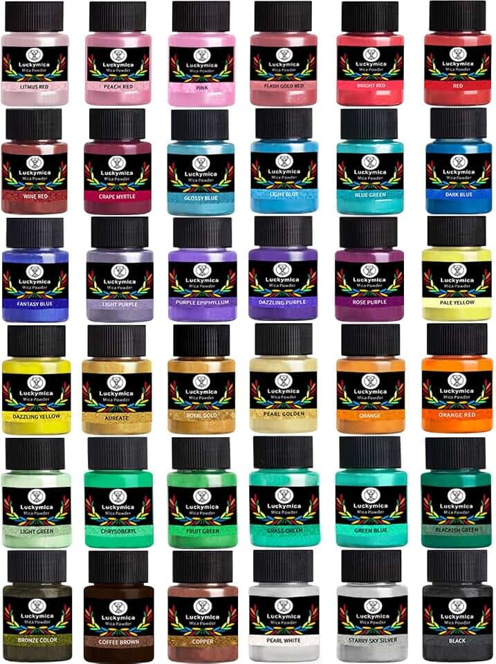 Mica Powder 36 Colors, 20ml Pearlescent Pigment Powder Set for Epoxy Resin, Soap Making, Bath Bombs, Candle Making, Lip Gloss, Nail Art and DIY Crafts