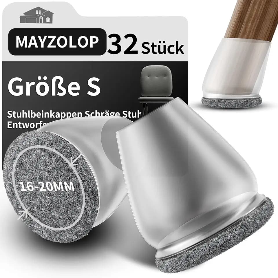 32 Stück Stuhlbeinkappen Transparent, Ø16-20mm Stuhlbeinkappen Schräge Stuhlbeine mit Grau Filz, Hartholzboden Stuhlbeinschoner Rund, Kein Lärm Kein Kratzer