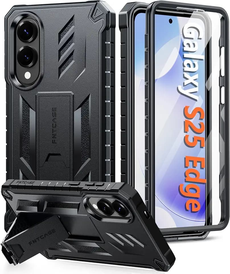 FNTCASE for Samsung Galaxy S25 Edge Case with Built-in Screen Protector