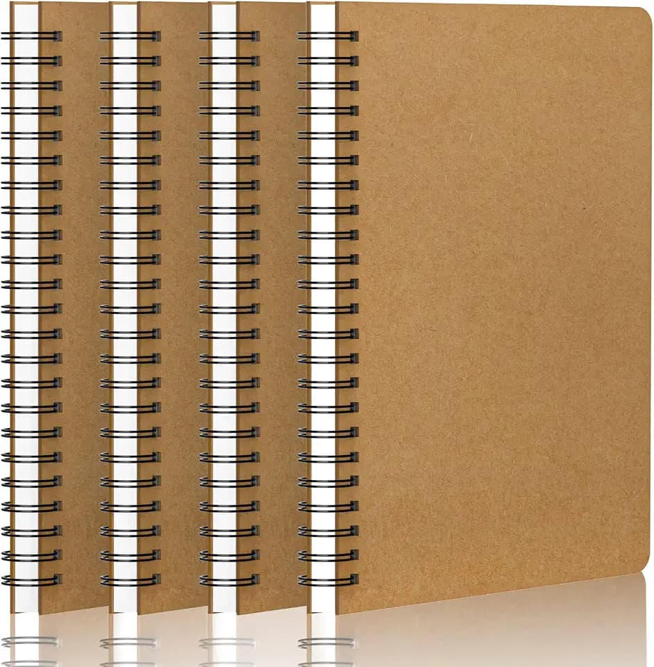 A5 Notizbuch Kariert Spiral - 4er Pack Ringbuch Kariertes - Notizblock Spiralbindung Notebook A5 - Notizheft Journal - Papier 100GSM Spiralblock