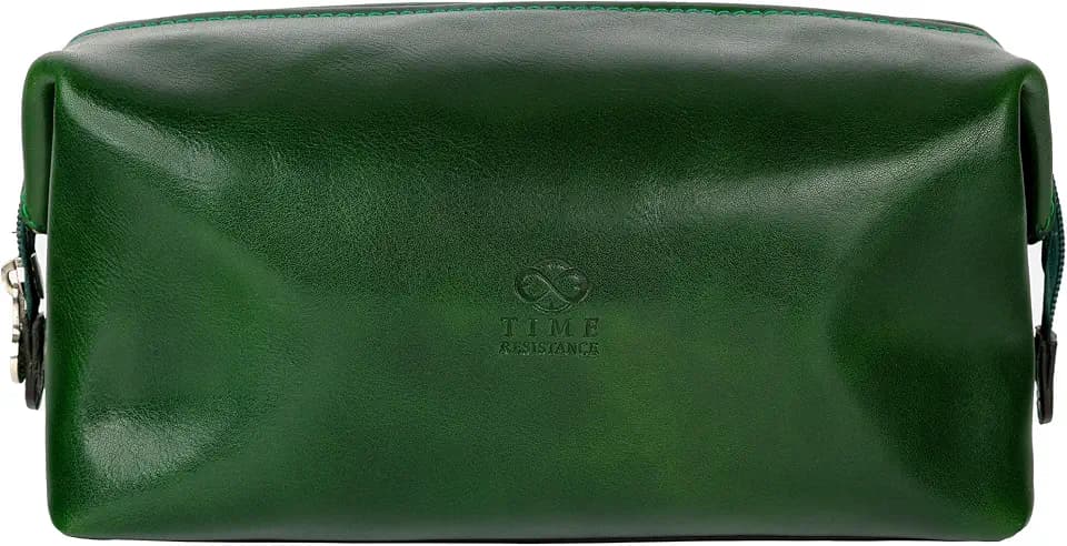 Time Resistance Kulturbeutel Leder Herren - Kosmetikbeutel - Gladstone-Öffnung - Waschtasche für Männer - 100% Echtleder - Hochwertige Kosmetiktasche Mann