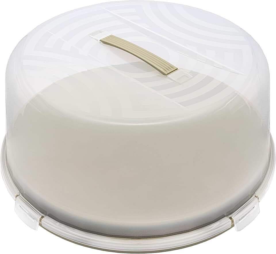 BranQ - Home essential Joy runder Kuchenbehälter mit hoher Abdeckung und mit praktischem Tragegriff, Kunststoff (PP) Salbeifarbe/transparent, 334x156 mm