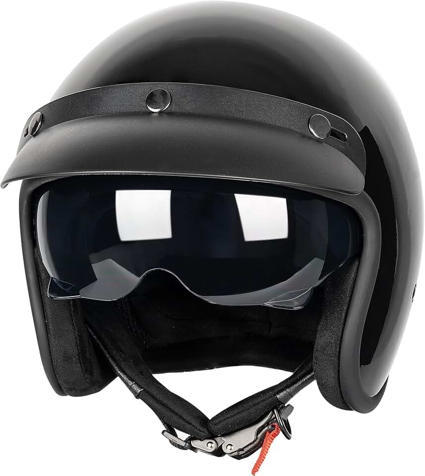Yesmotor 3/4 Open Face Retro Motorcycle Helmet Vintage Helmet for Motorbike Casco, Moped, Cruiser, Bobber, and Chopper - DOT Approved