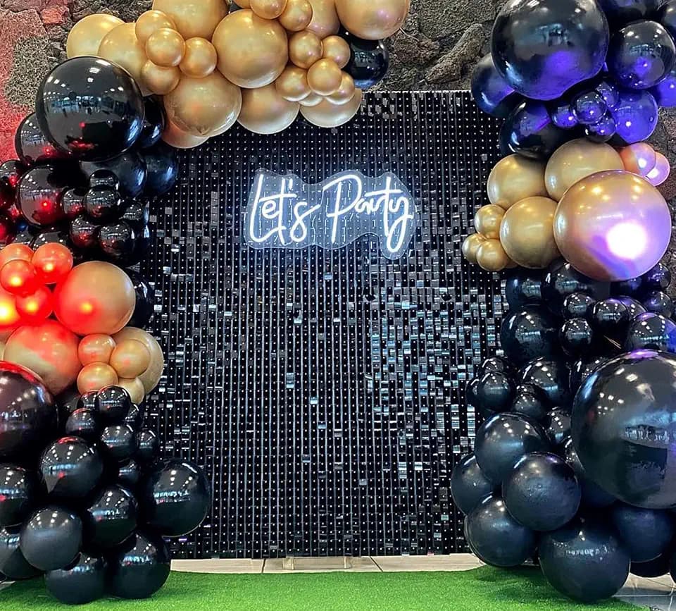 24 Panels Black Shimmer Wall Backdrops, Square Sequins Backdrops with 3D Effect, Large Photo backdrops for Birthday, Graduation, Wedding, Anniversary Party Decoration and Home Decoration