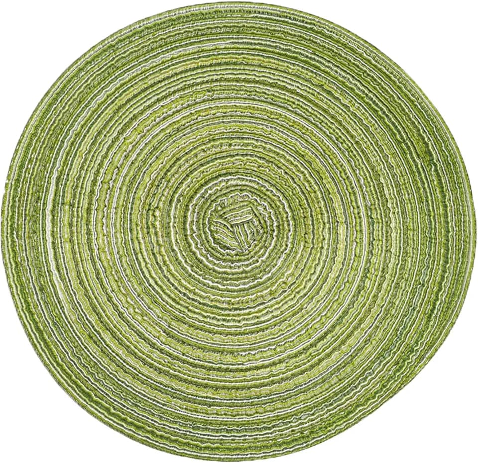 Round Placemats 11.8 inch Set of 4 - Heat Resistant Braided Place Mats for Kitchen Table (Green)