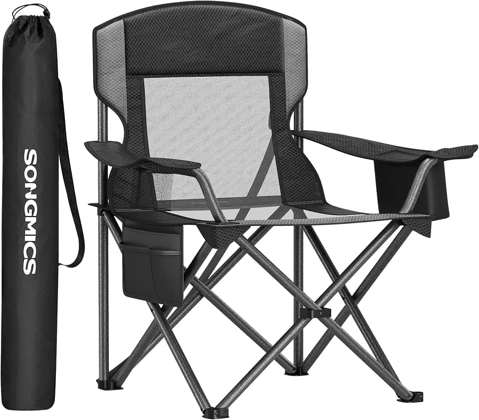SONGMICS Breathable Camping Chair, High Back, Drink Holder