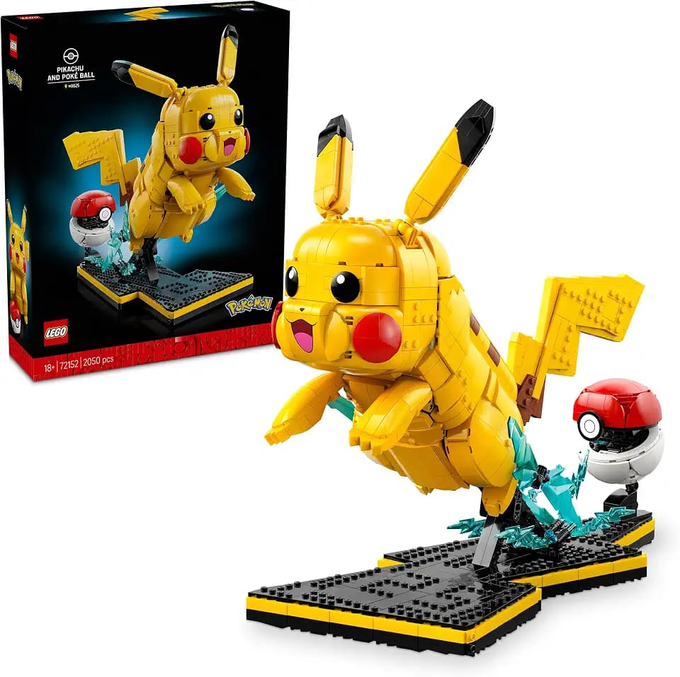 LEGO Pokémon Pikachu und Pokéball - Bauset für Erwachsene - Modellbau mit beweglicher Anime Figur und dynamischem Ständer - DIY Deko für Zimmer oder Schreibtisch - Geschenk für Gaming Fans - 72152