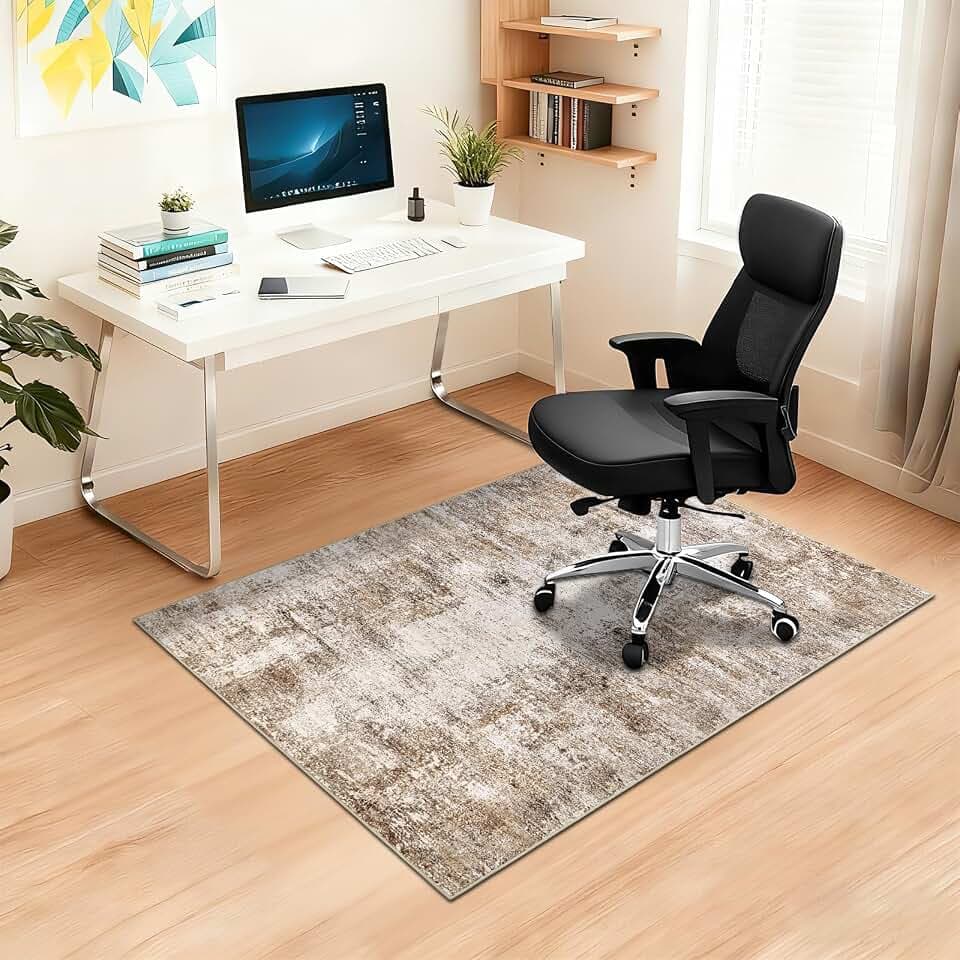 Capslpad rutschfeste Stuhlmatten für Hartholzboden 90x120 cm Braun Abstrakt Bodenschutzmatte Schreibtischstuhl Unterlage Schreibtisch Teppich für Hartböden Büro Bürostuhl