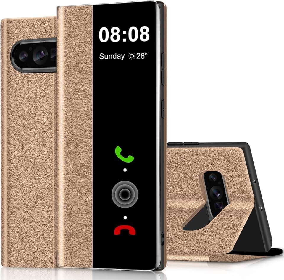 Schutzhülle für Pixel 10, Clear View Cover, Schutzhülle für Google Pixel 10, Klappetui, Silikon, TPU, stoßfest, dünn, weich, 360 Full Body stoßfest (goldfarben)