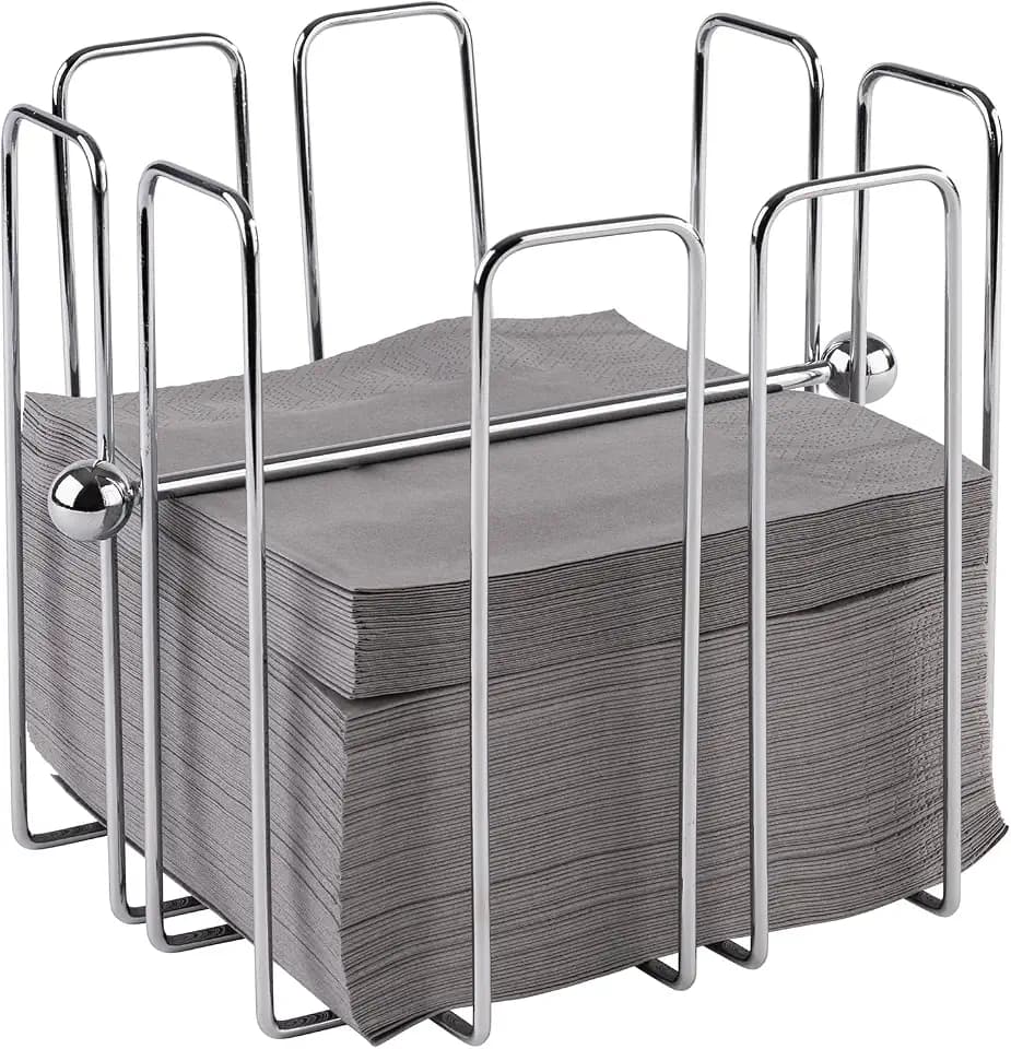 APS Serviettenhalter „Wire", Serviettenspender aus verchromtem Metall, Serviettenständer für Servietten 1/4 Falz, inkl. Beschwerer, 19 x 19 cm, 19 cm Höhe, für 150 Servietten