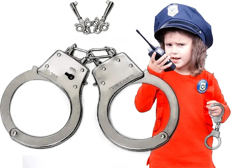 Trendario Polizei Handschellen Kinder aus Metall - Ausrüstung für das Polizei Kostüm Kinder inkl. Schlüssel - Polizeikostüm Jungen Karneval - Handcuffs