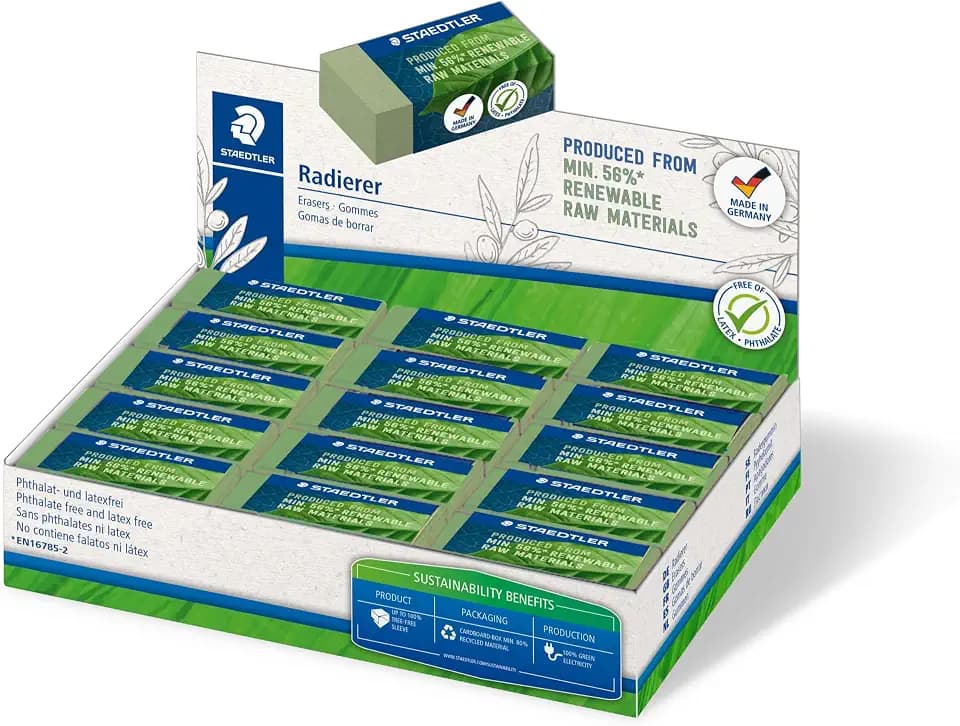 STAEDTLER 526 83 Radiergummi – Grün, 30 Stück, natürlich