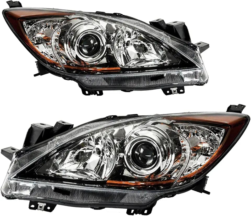 KAX Headlight Assembly Chrome Headlights for 2010-2013 Mazda 3 2.0/2.5L