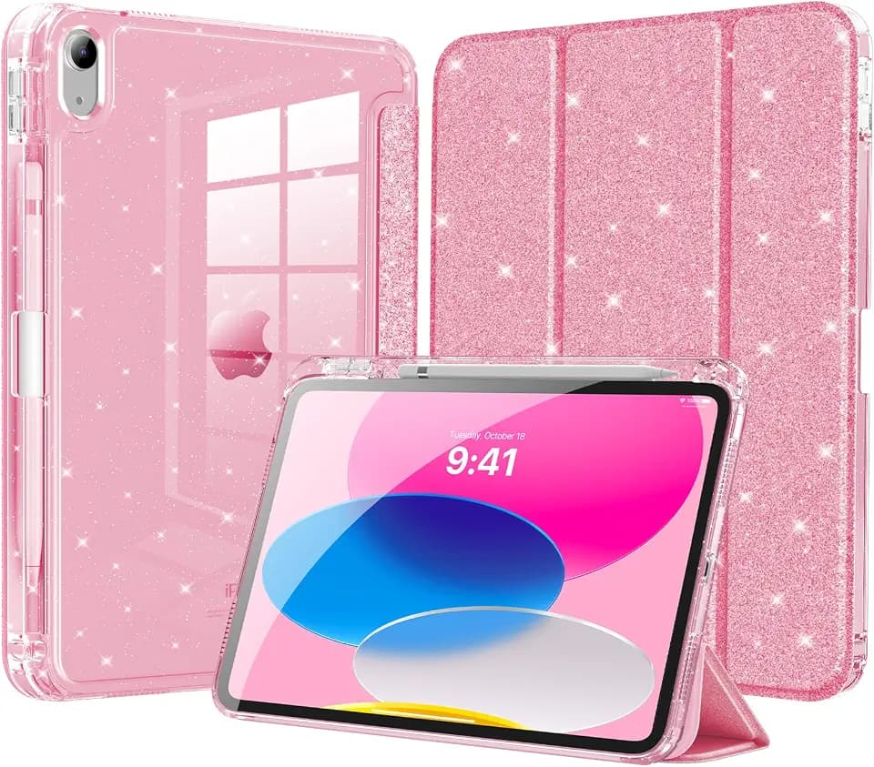 MoKo Glitter Case for iPad (A16) 11th/10th Gen 2025/2022, Glitter Pink