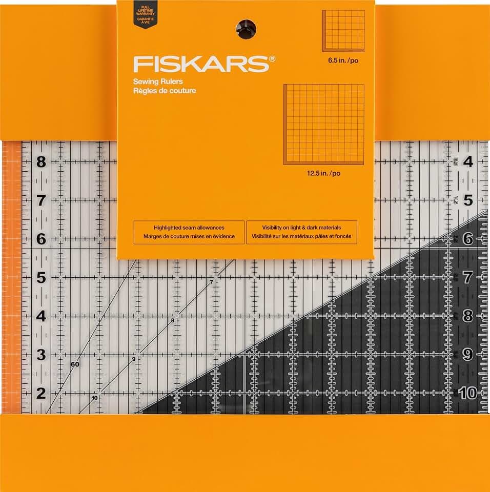 Fiskars 2-Piece Square Sewing Ruler Set, 6.5" x 6.5" and 12.5" x 12.5"