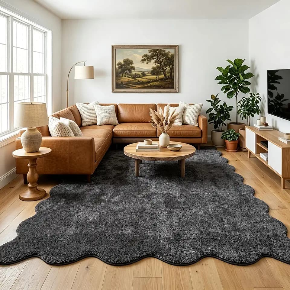 Garvee 9x12 Rugs for Living Room Modern Scalloped Washable Rug Dark Gray