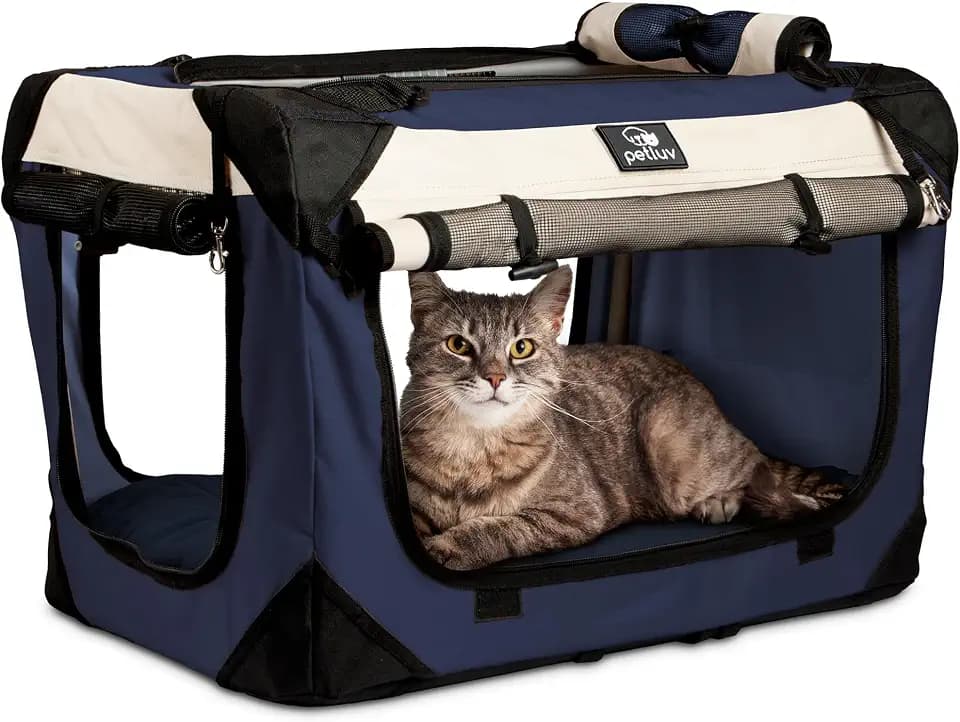 Cat & Dog Pet Carrier, Fits 2 Cats or Medium Dog Comfortably, Large, Navy