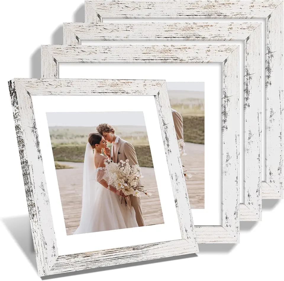 Hongkee 10x10 Picture Frame Set of 4, Real Glass and Wooden Frame, 8x8 Mat