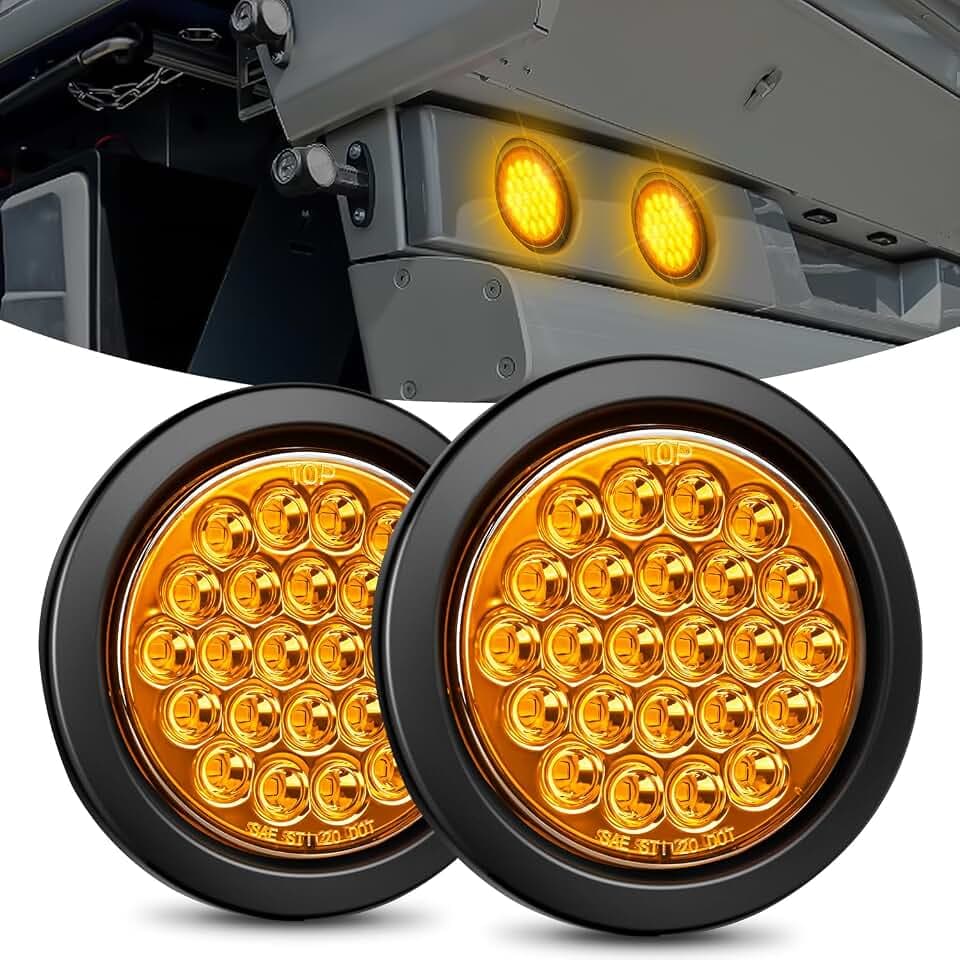 Nilight 4" Round Trailer Tail Light 2PCS 24LED Amber Turn Signals Lights