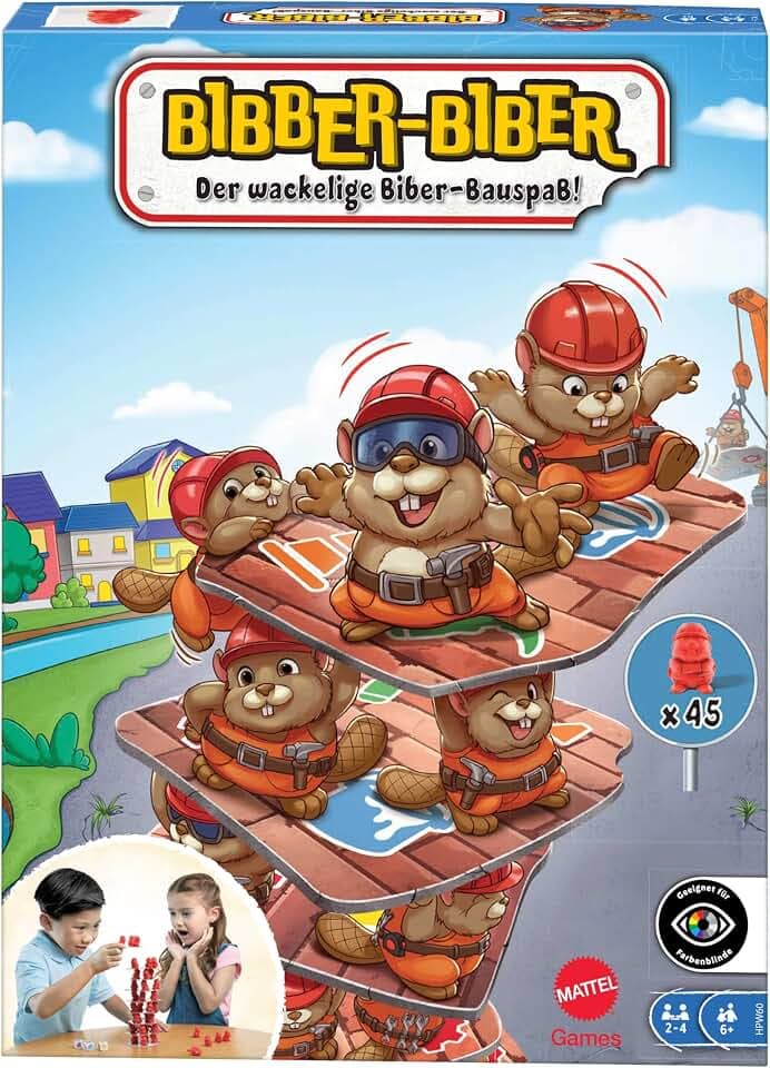 Mattel Games Biber-Bauspaß für Spieleabende mit Familie und Freunden, Reisen und Camping, HPW60