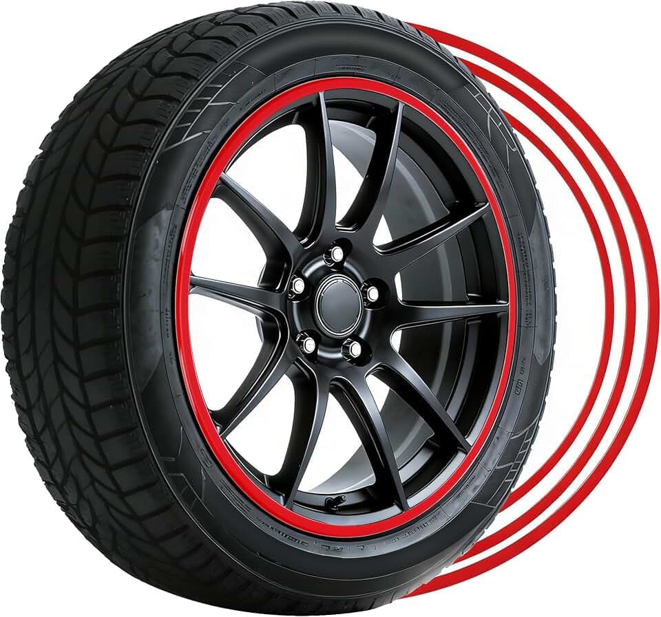 Automotive Alloy Wheel Rim Protector, Durable DIY Car Exterior Accessory for Curb Rash Protection, Full Wheel Hub Rim Coverage, Set of 4, Universal Fit for All Vehicles (18 Inch, Red)
